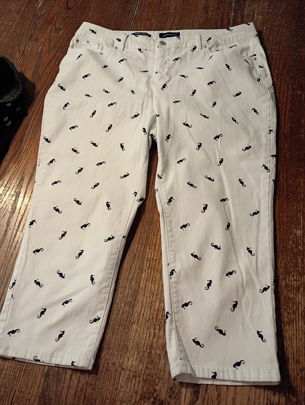 16P Charter Club White Blue Seahorse Capris Pedal Pushers Skimmers Cropped Pants